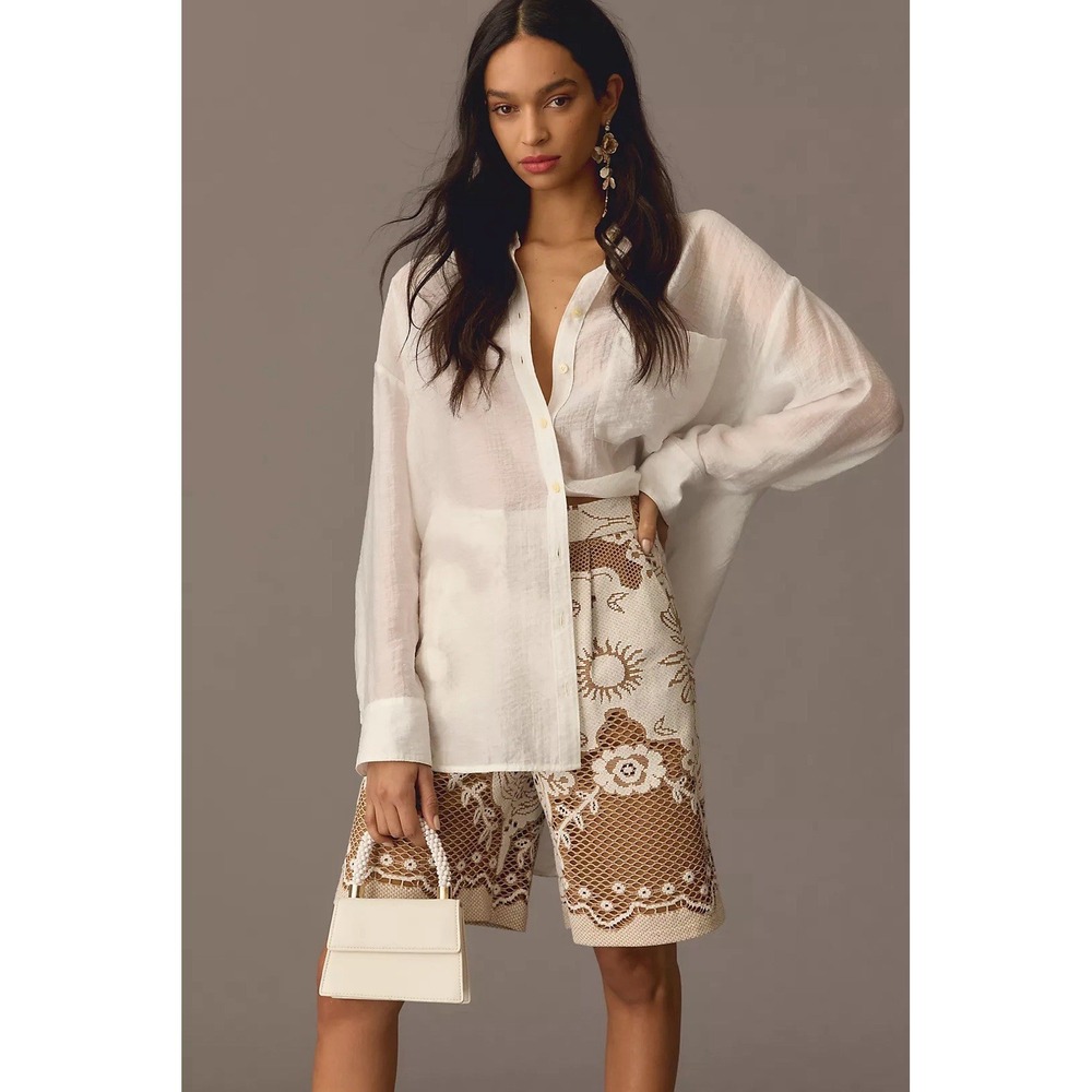 Anthro Beatrice .B Lace Bermuda Shorts Ivory Boho Coastal Grandma Chic $337 NEW